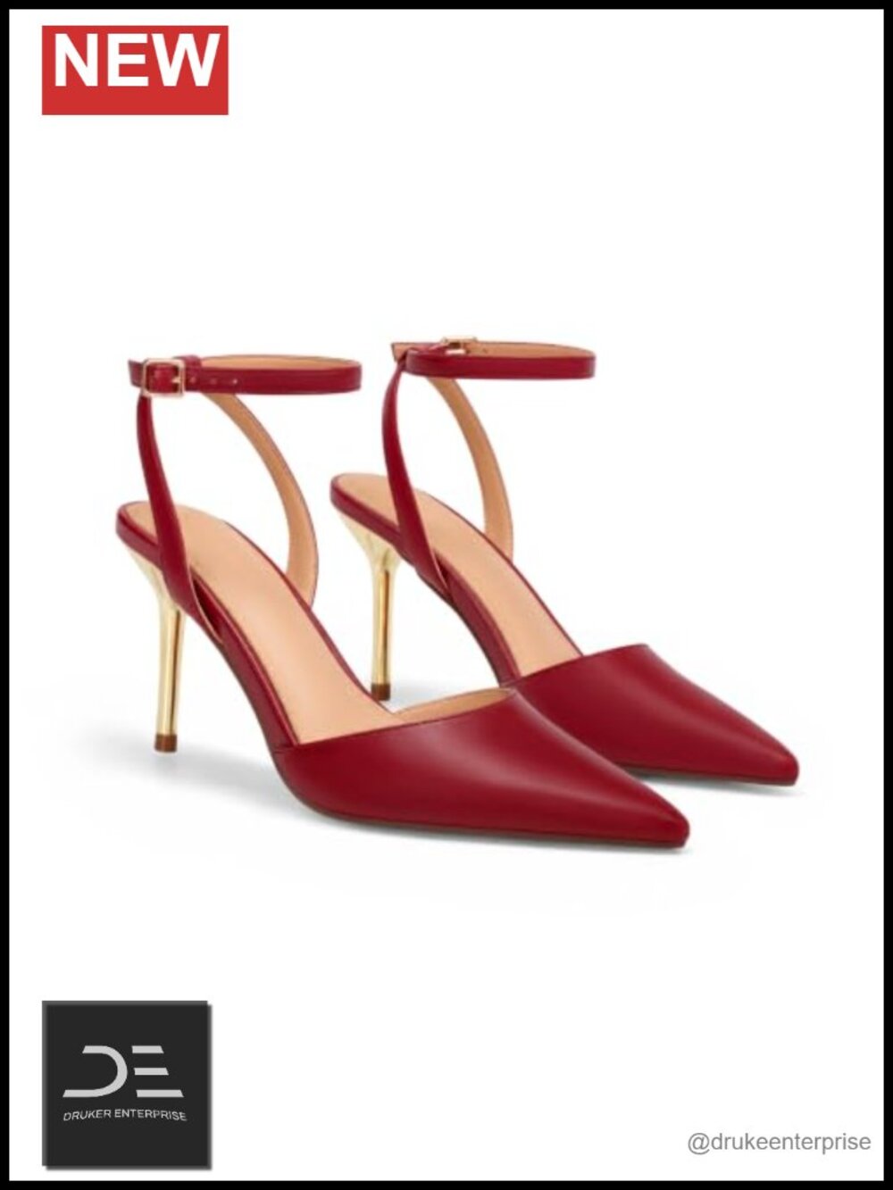 Women's Faux Leather Stiletto High Heels Ankle Strap Pointed Toe Pumps Dress